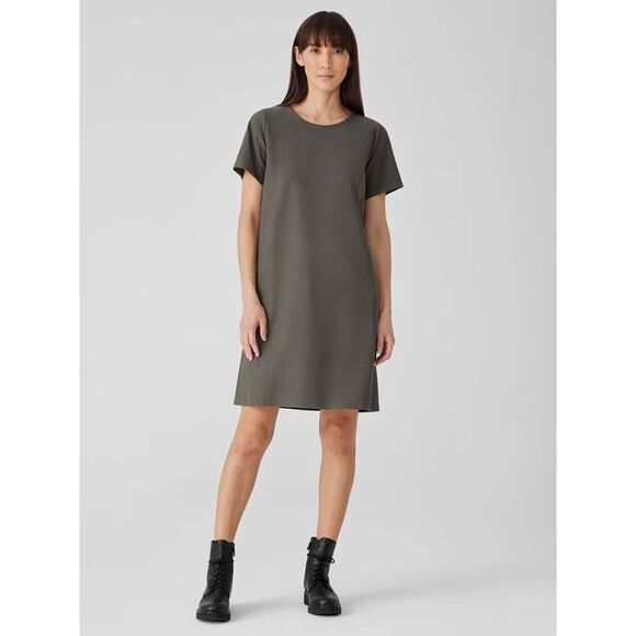 Eileen Fisher Round Neck Dress in Washable Stretch Crepe NWT - Picture 8 of 10